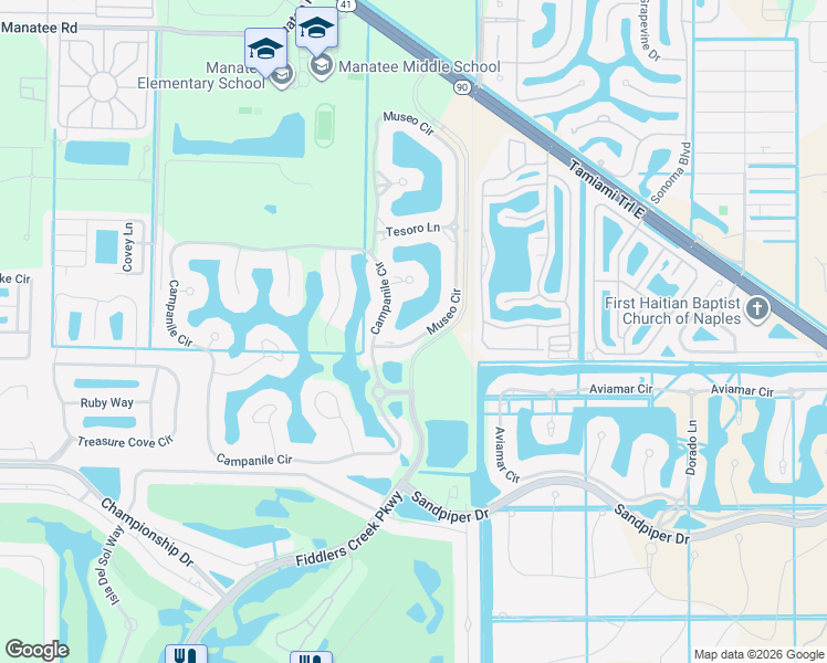 map of restaurants, bars, coffee shops, grocery stores, and more near 9234 Campanile Circle in Naples