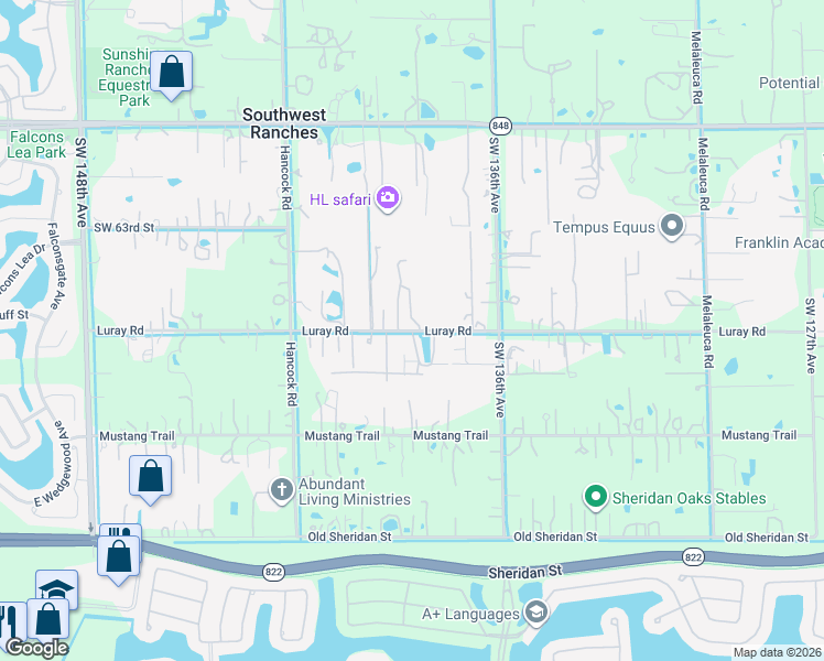 map of restaurants, bars, coffee shops, grocery stores, and more near 13849 SW 66th St in Southwest Ranches