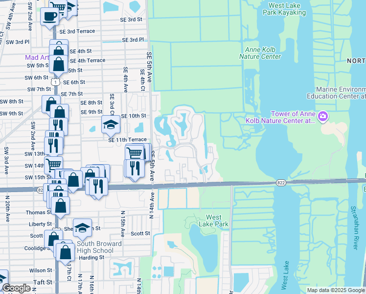 map of restaurants, bars, coffee shops, grocery stores, and more near 650 Southeast 12th Street in Dania Beach