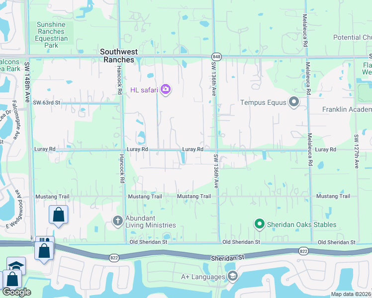 map of restaurants, bars, coffee shops, grocery stores, and more near 13829-13849 Southwest 66th Street in Southwest Ranches
