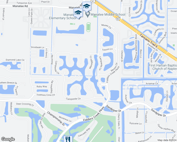 map of restaurants, bars, coffee shops, grocery stores, and more near 9275 Menaggio Court in Naples