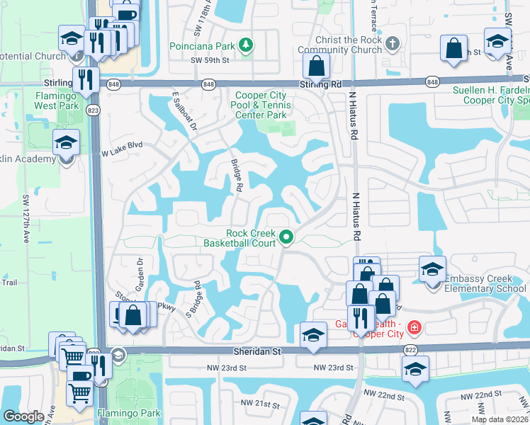 map of restaurants, bars, coffee shops, grocery stores, and more near 3240 West Quayside Drive in Hollywood