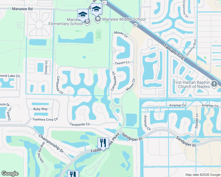 map of restaurants, bars, coffee shops, grocery stores, and more near 9217 Campanile Circle in Naples