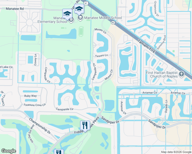 map of restaurants, bars, coffee shops, grocery stores, and more near 9217 Campanile Circle in Naples