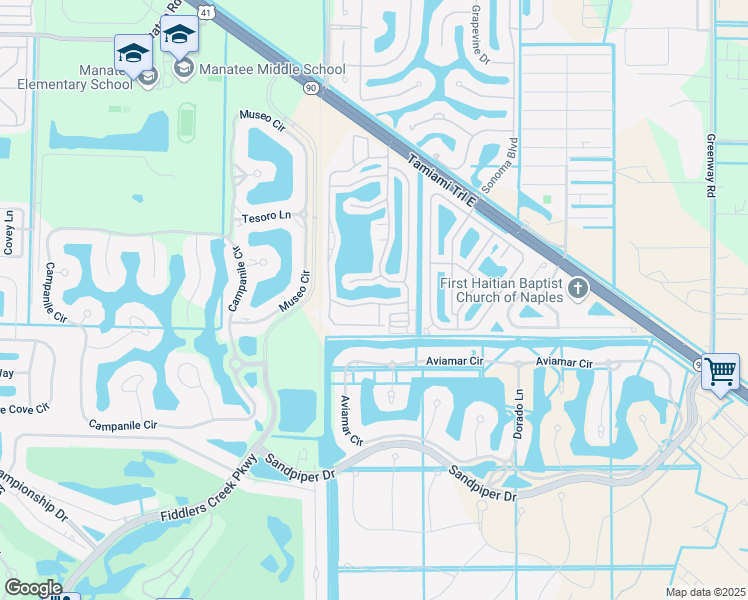map of restaurants, bars, coffee shops, grocery stores, and more near 490 Cheetah Drive in Naples