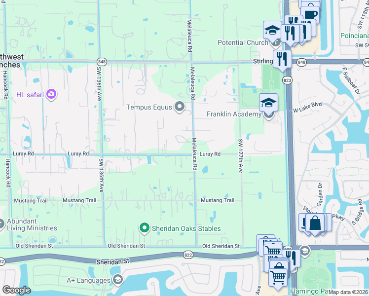 map of restaurants, bars, coffee shops, grocery stores, and more near 6541 Melaleuca Road in Southwest Ranches