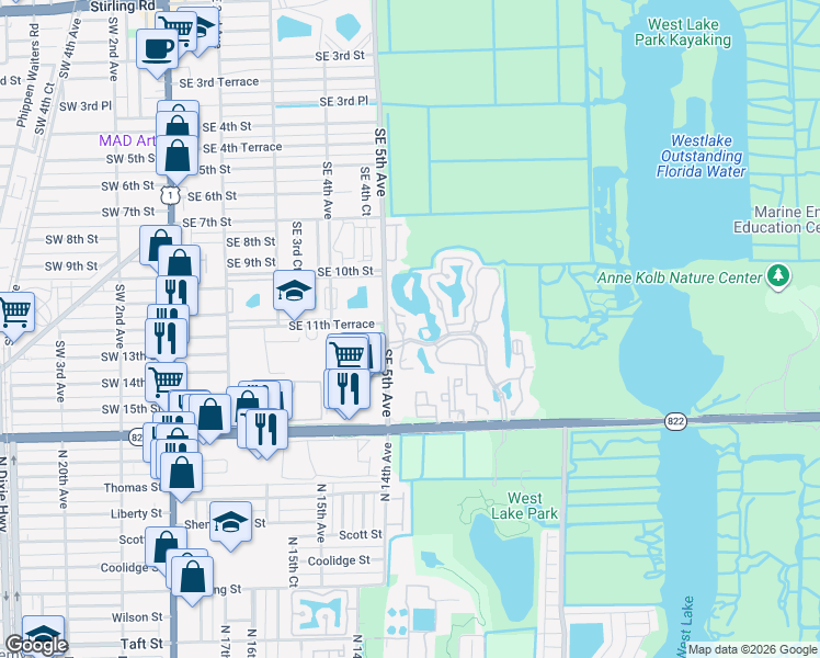 map of restaurants, bars, coffee shops, grocery stores, and more near 1125 Southeast 5th Court in Dania Beach