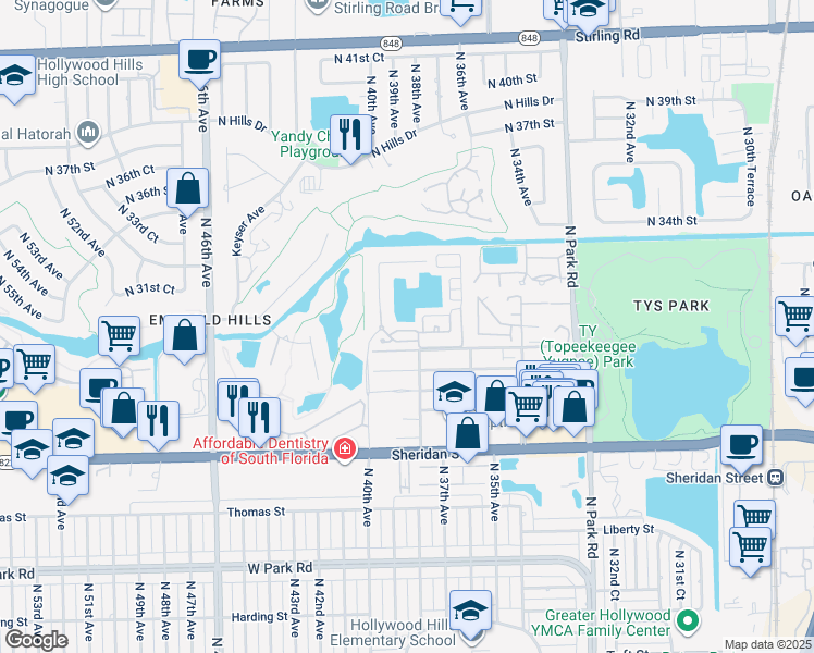 map of restaurants, bars, coffee shops, grocery stores, and more near 3855 Amalfi Drive in Hollywood