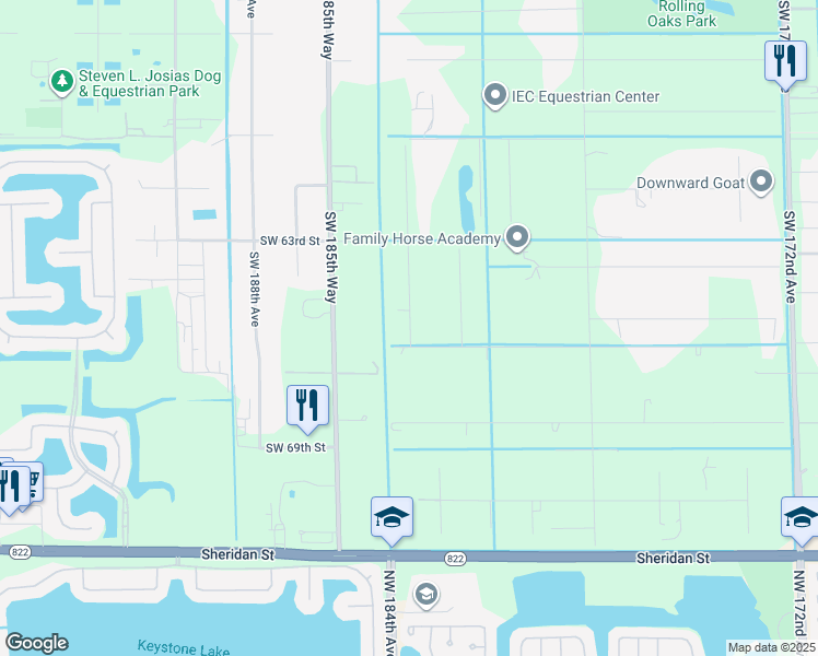 map of restaurants, bars, coffee shops, grocery stores, and more near 6511 Southwest 183rd Way in Southwest Ranches