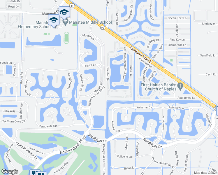 map of restaurants, bars, coffee shops, grocery stores, and more near 476 Cheetah Drive in Naples