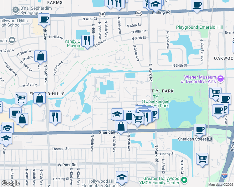 map of restaurants, bars, coffee shops, grocery stores, and more near 3730 Amalfi Drive in Hollywood