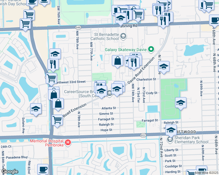 map of restaurants, bars, coffee shops, grocery stores, and more near in Hollywood