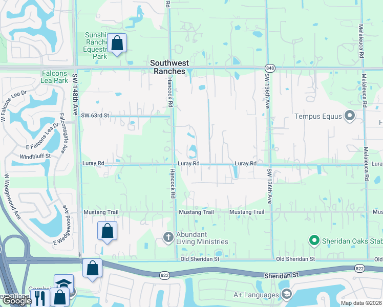 map of restaurants, bars, coffee shops, grocery stores, and more near 14101 Luray Road in Southwest Ranches