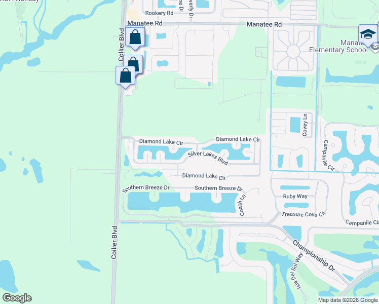 map of restaurants, bars, coffee shops, grocery stores, and more near 1222 Silver Lakes Boulevard in Naples