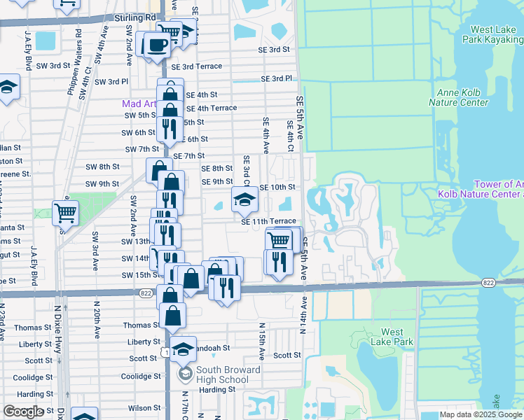 map of restaurants, bars, coffee shops, grocery stores, and more near 1024 Southeast 4th Avenue in Dania Beach
