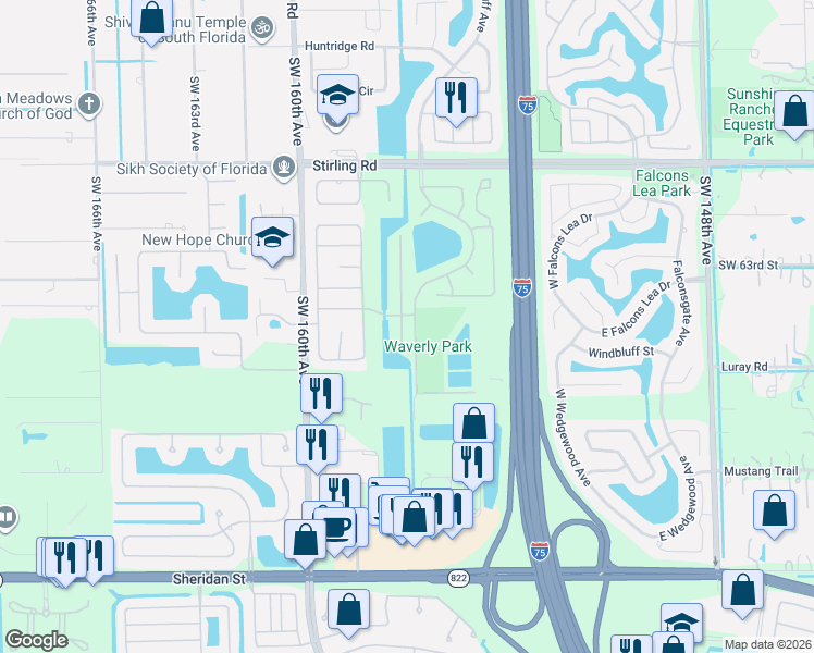 map of restaurants, bars, coffee shops, grocery stores, and more near 6431 Olde Moat Way in Davie