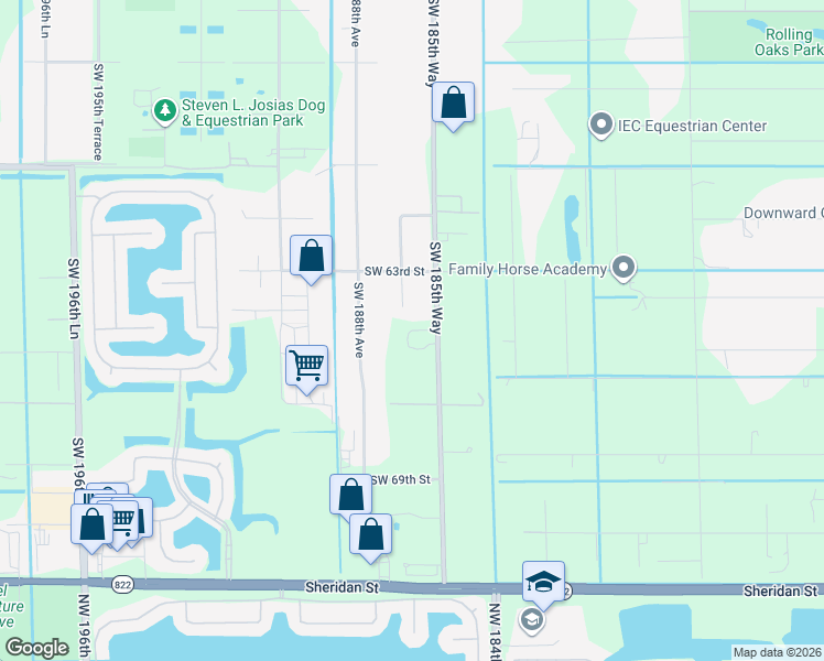 map of restaurants, bars, coffee shops, grocery stores, and more near 6453 Southwest 185th Way in Southwest Ranches