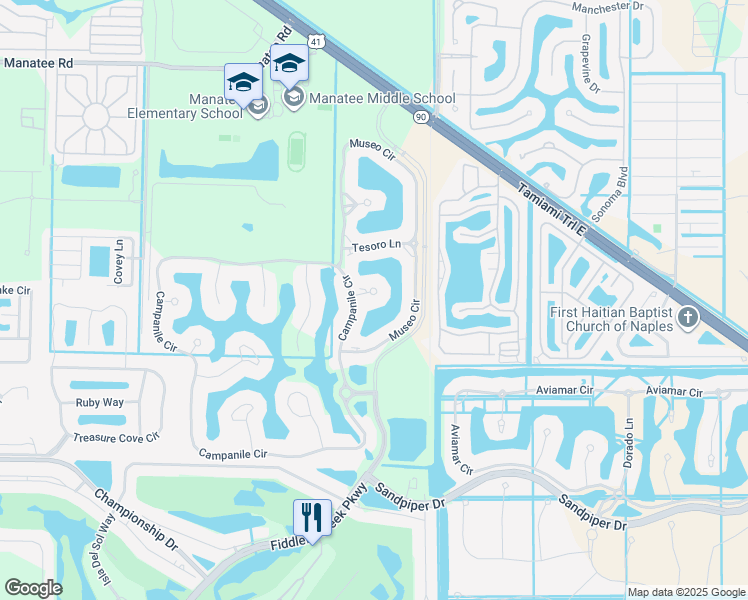 map of restaurants, bars, coffee shops, grocery stores, and more near 9234 Campanile Circle in Naples