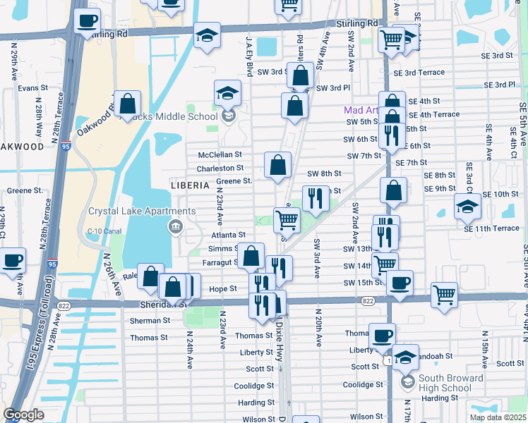 map of restaurants, bars, coffee shops, grocery stores, and more near 715 Southwest 10th Street in Dania Beach