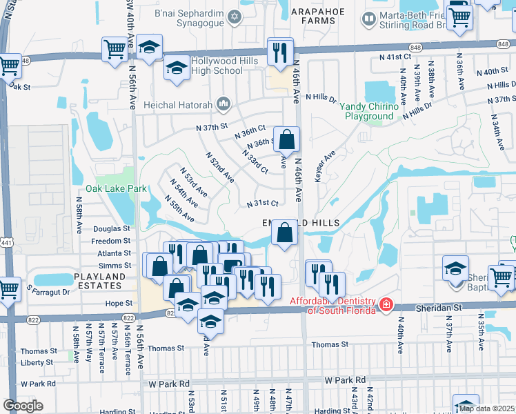 map of restaurants, bars, coffee shops, grocery stores, and more near 4820 North 31st Court in Hollywood
