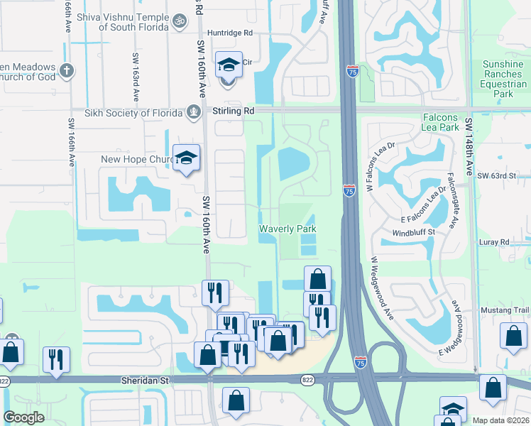 map of restaurants, bars, coffee shops, grocery stores, and more near 6431 Olde Moat Way in Davie