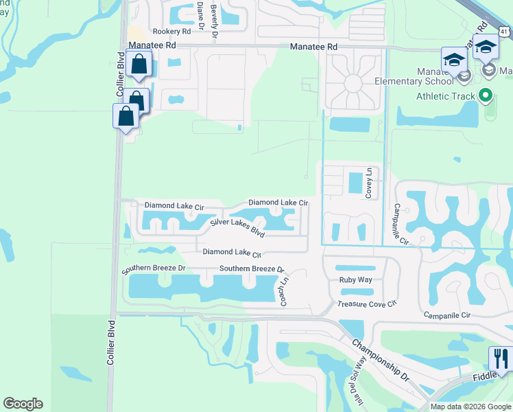 map of restaurants, bars, coffee shops, grocery stores, and more near 1237 Diamond Lake Circle in Naples