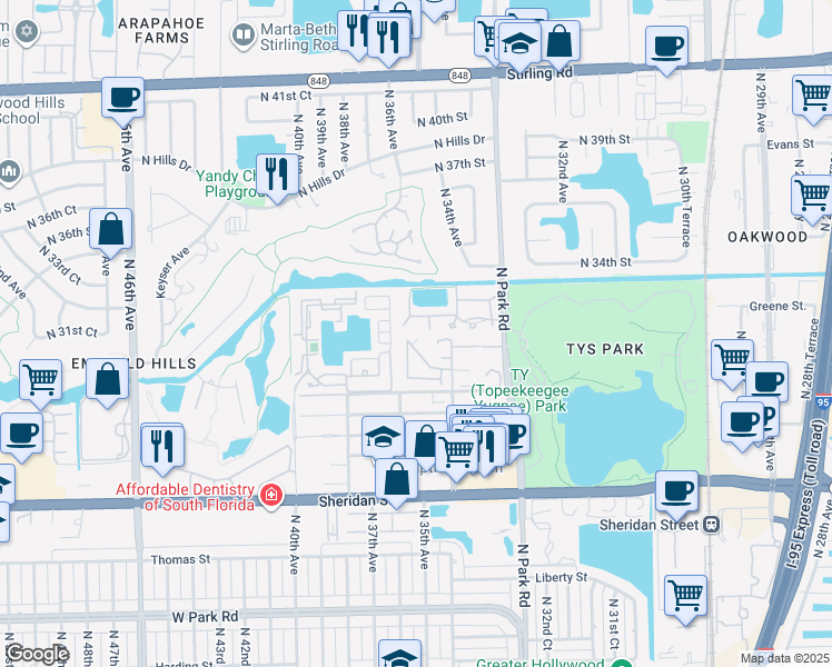 map of restaurants, bars, coffee shops, grocery stores, and more near 3457 Freedom Drive in Hollywood