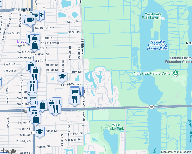 map of restaurants, bars, coffee shops, grocery stores, and more near 1092 Southeast 6th Avenue in Dania Beach