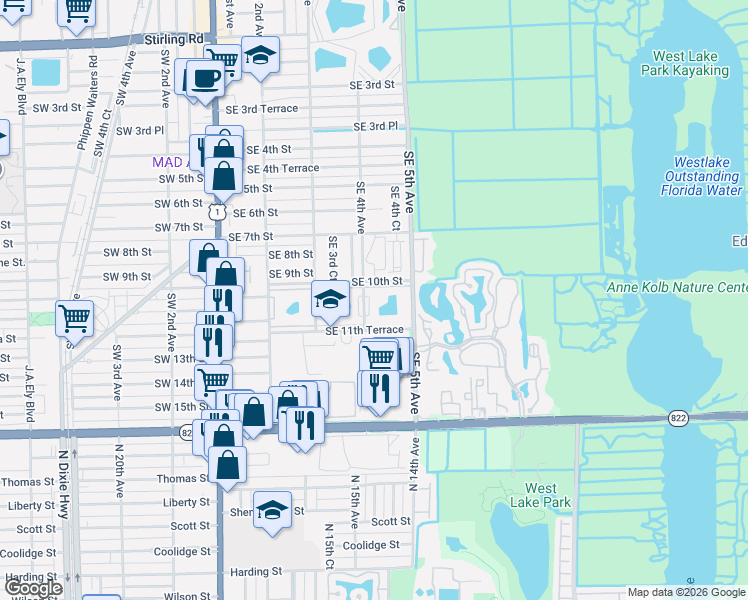 map of restaurants, bars, coffee shops, grocery stores, and more near 1025 Southeast 4th Avenue in Dania Beach