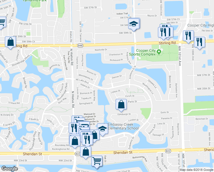 map of restaurants, bars, coffee shops, grocery stores, and more near 10880 Santa Fe Drive in Hollywood