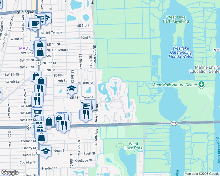 map of restaurants, bars, coffee shops, grocery stores, and more near 1092 Southeast 6th Avenue in Dania Beach