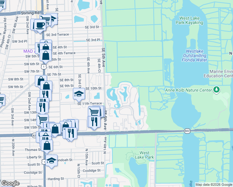 map of restaurants, bars, coffee shops, grocery stores, and more near 1092 Southeast 6th Avenue in Dania Beach