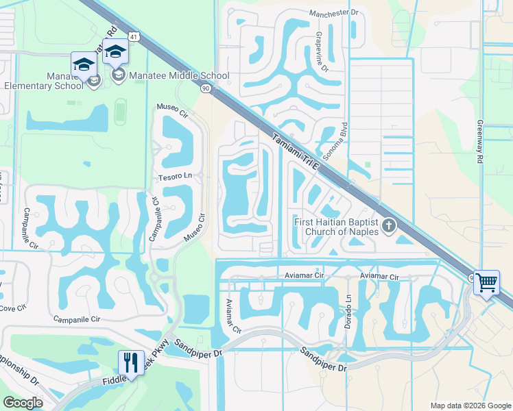 map of restaurants, bars, coffee shops, grocery stores, and more near 373 Imperial Wilderness Boulevard in Naples