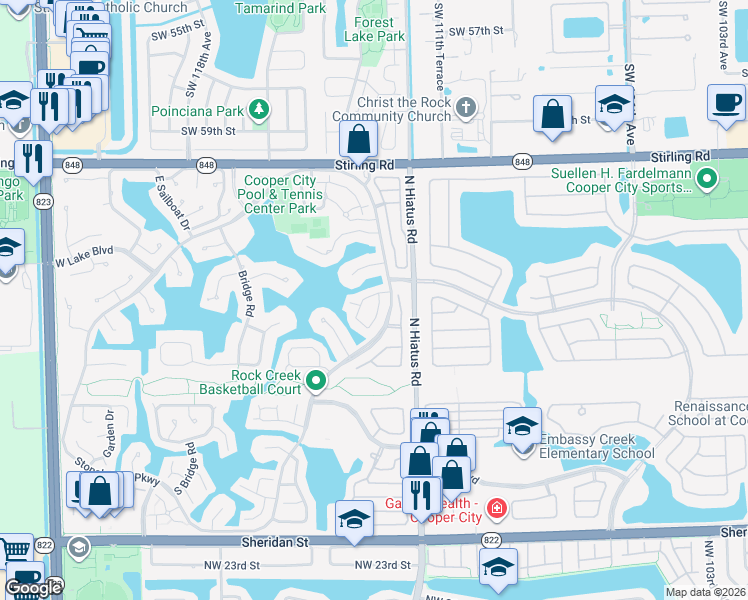 map of restaurants, bars, coffee shops, grocery stores, and more near 3440 East Point Drive in Hollywood