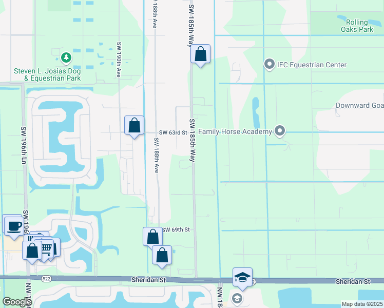 map of restaurants, bars, coffee shops, grocery stores, and more near 6411 Southwest 185th Way in Southwest Ranches