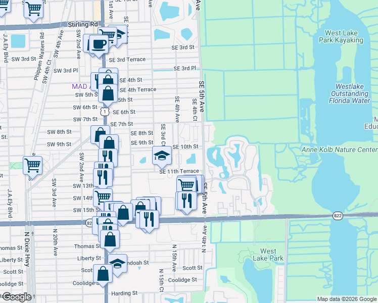 map of restaurants, bars, coffee shops, grocery stores, and more near 414 Southeast 10th Street in Dania Beach