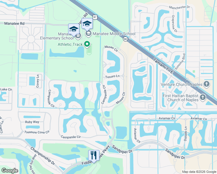 map of restaurants, bars, coffee shops, grocery stores, and more near 9234 Campanile Circle in Naples