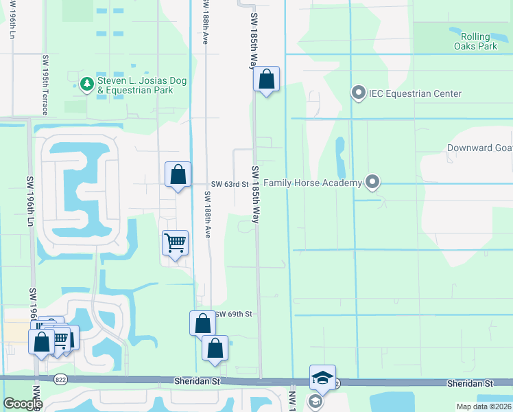 map of restaurants, bars, coffee shops, grocery stores, and more near 6453 Southwest 185th Way in Southwest Ranches