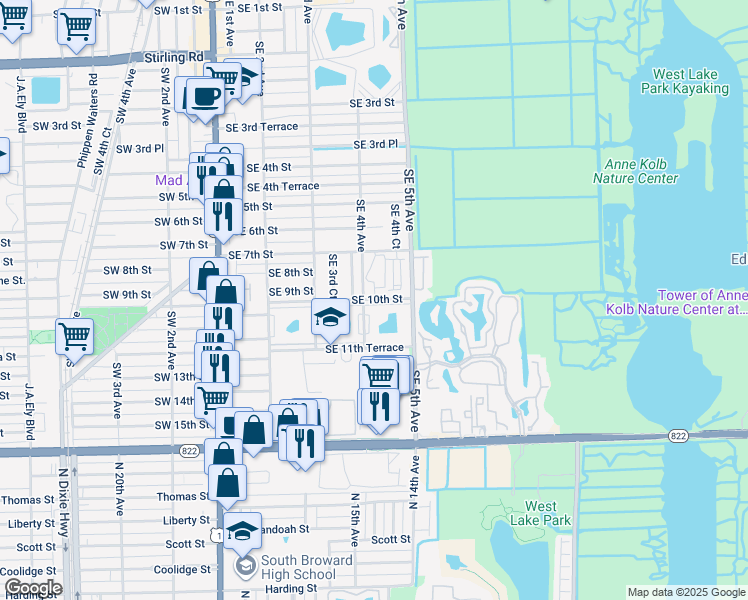 map of restaurants, bars, coffee shops, grocery stores, and more near 811 Southeast 4th Avenue in Dania Beach