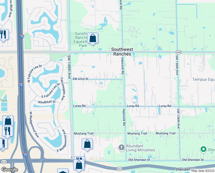 map of restaurants, bars, coffee shops, grocery stores, and more near 14400 Southwest 63rd Street in Southwest Ranches