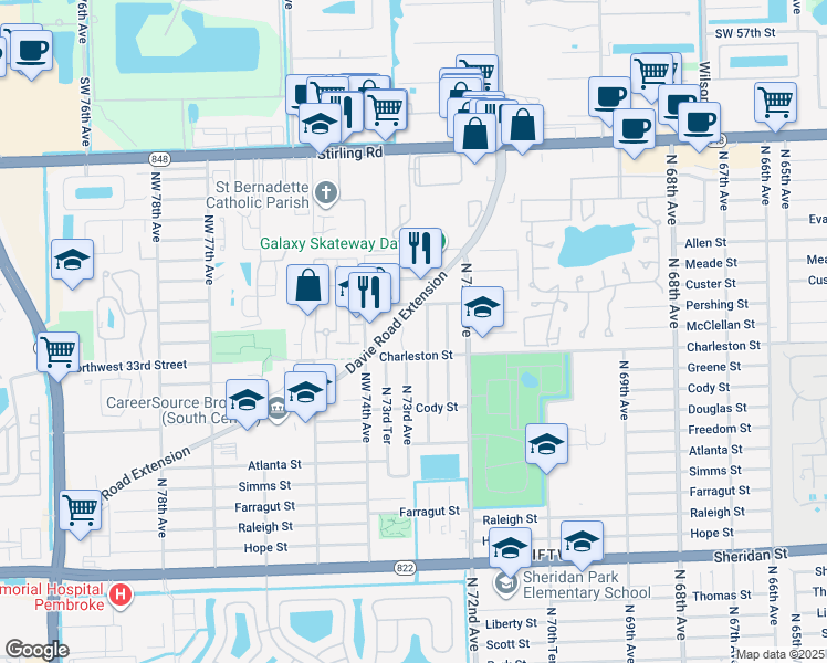map of restaurants, bars, coffee shops, grocery stores, and more near in Hollywood