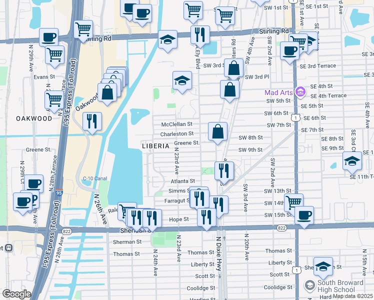 map of restaurants, bars, coffee shops, grocery stores, and more near 2233 Cody Street in Hollywood