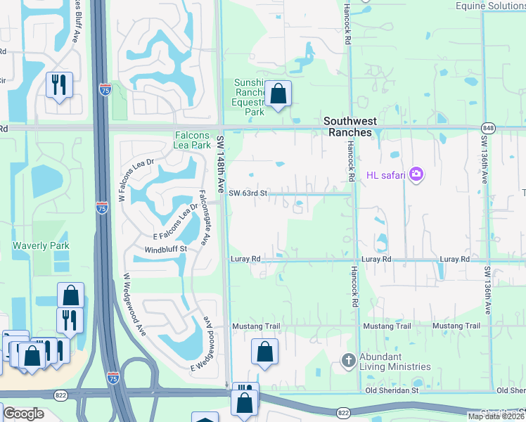 map of restaurants, bars, coffee shops, grocery stores, and more near 14600 Southwest 63rd Street in Southwest Ranches