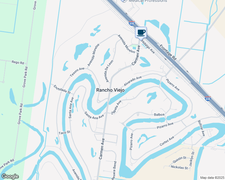 map of restaurants, bars, coffee shops, grocery stores, and more near 44 Alvarado Avenue in Rancho Viejo