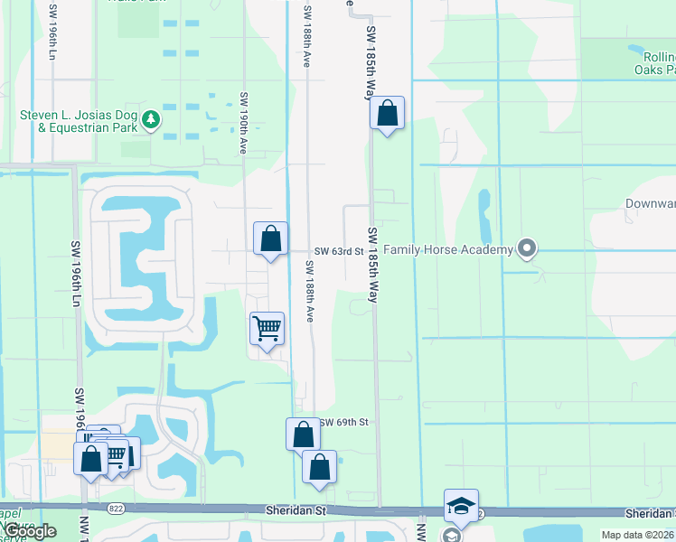 map of restaurants, bars, coffee shops, grocery stores, and more near 6301 Southwest 186th Way in Southwest Ranches