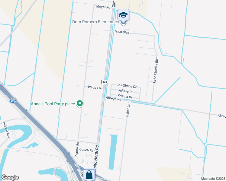 map of restaurants, bars, coffee shops, grocery stores, and more near Los Olmos Dr in Los Fresnos