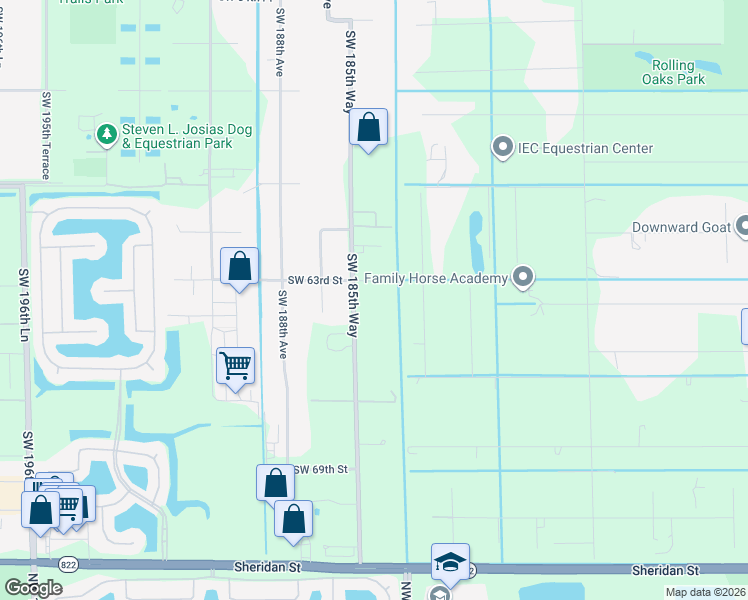 map of restaurants, bars, coffee shops, grocery stores, and more near 6402 Southwest 185th Way in Southwest Ranches