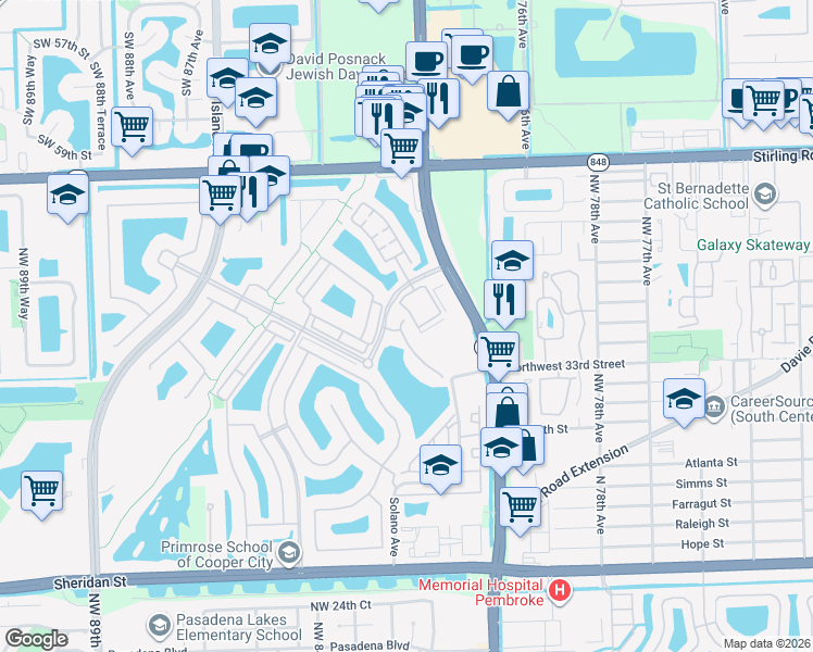 map of restaurants, bars, coffee shops, grocery stores, and more near 3964 Northwest 82nd Drive in Hollywood