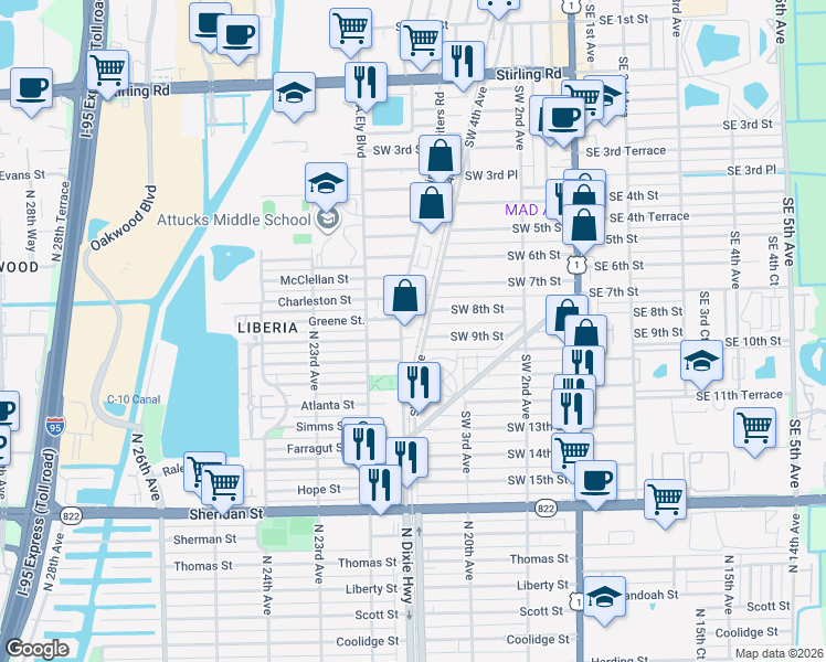 map of restaurants, bars, coffee shops, grocery stores, and more near 730 Southwest 4th Court in Dania Beach