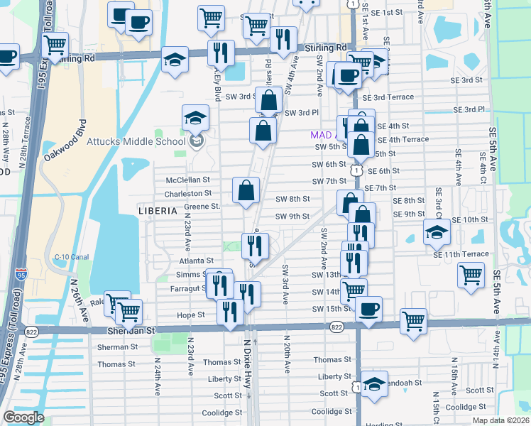 map of restaurants, bars, coffee shops, grocery stores, and more near 720 Southwest 4th Court in Dania Beach